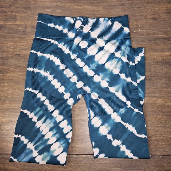 Victoria’s Secret Pink Womens Seamless Blue Green White Tie Dye Leggings Size L - Picture 2 of 6
